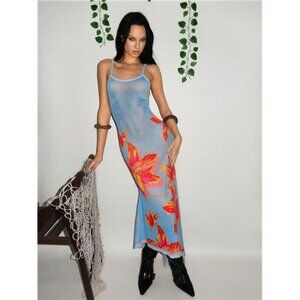 NewEgrlEra Women's Floral Print Vacation Asymmetric Hem Slip Dress